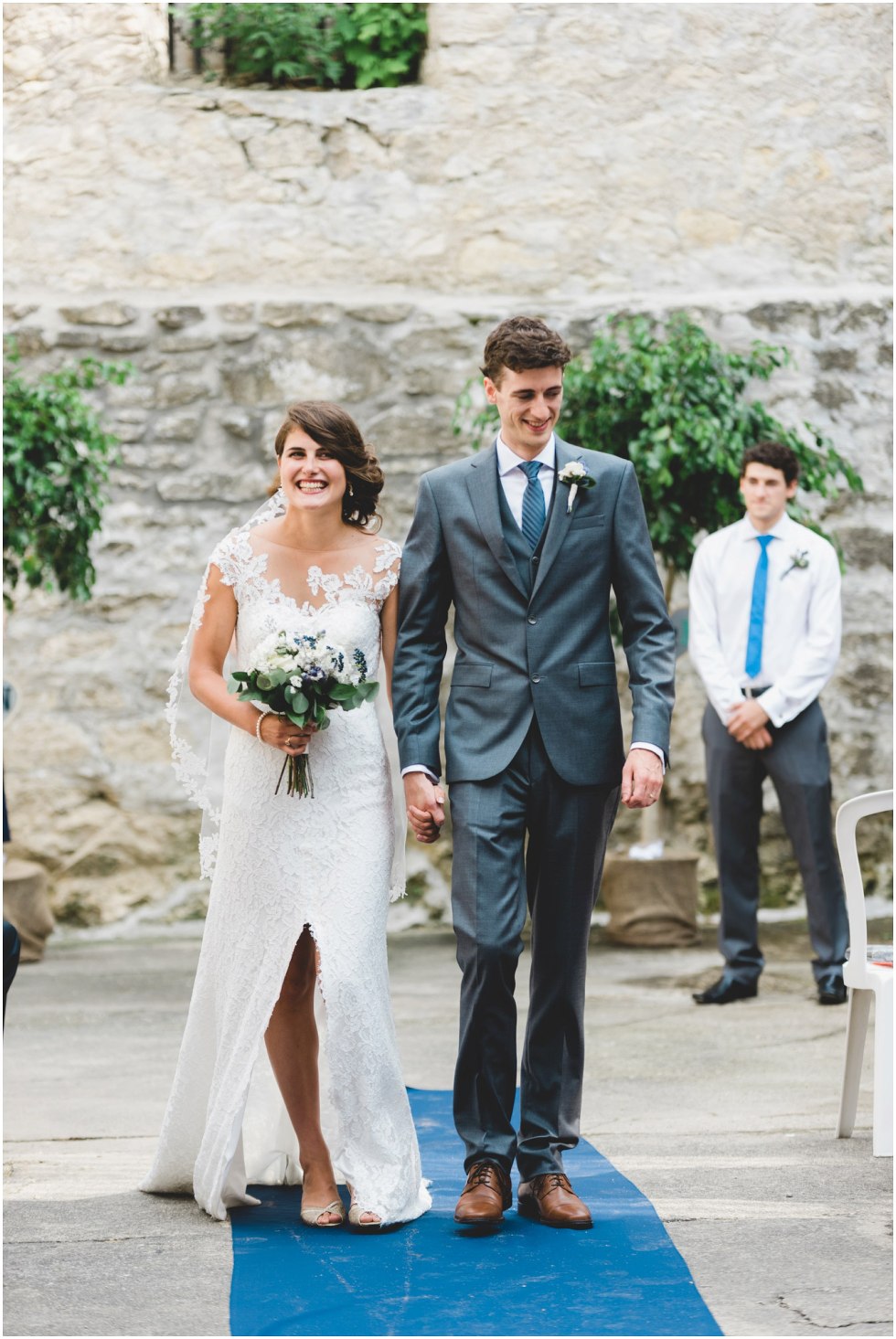 Bride and groom exiting their Goldie Mill Ruins wedding ceremony