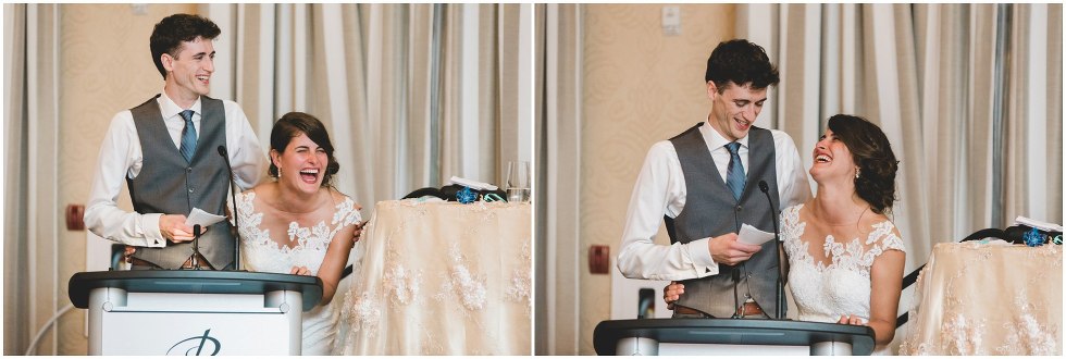Bride and groom delivering speech 