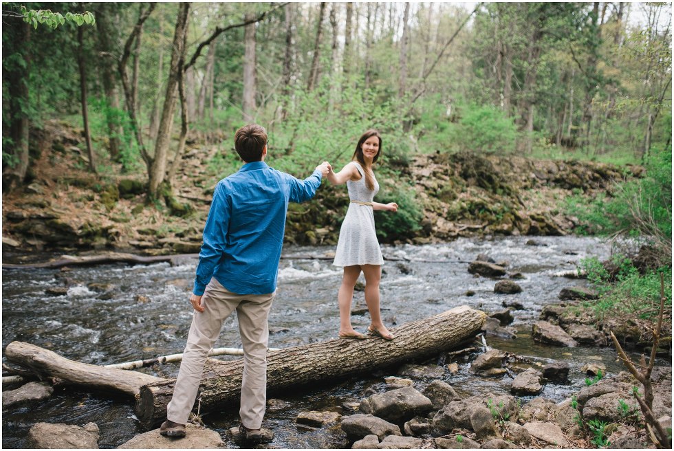 Couple by the river during their Hilton Falls engagement photos 