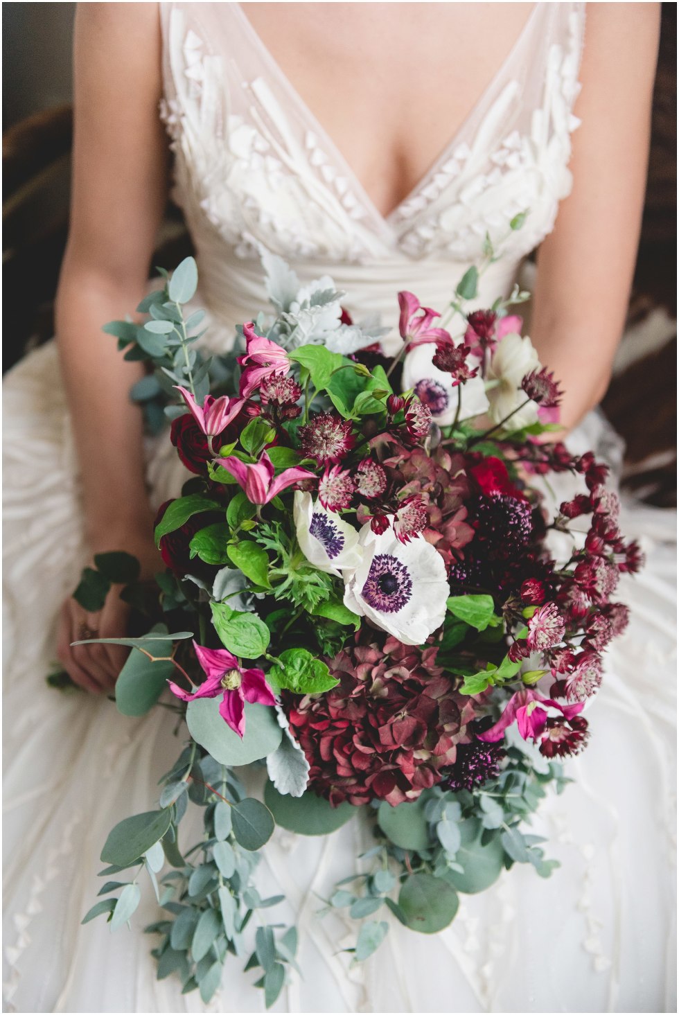 burgundy flowers, burroughes winter wedding 