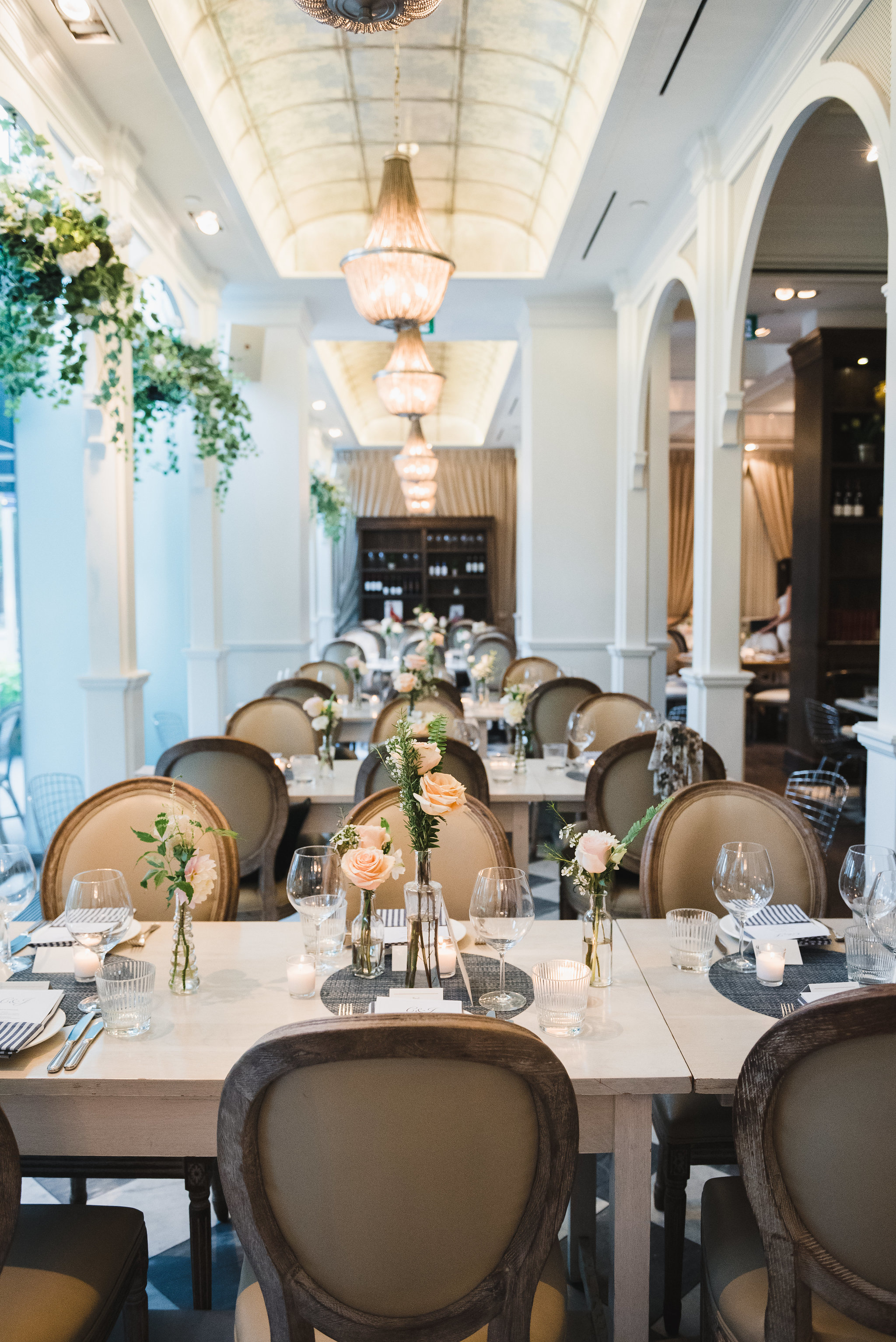 wedding table settings peach coloured roses Toronto wedding photography