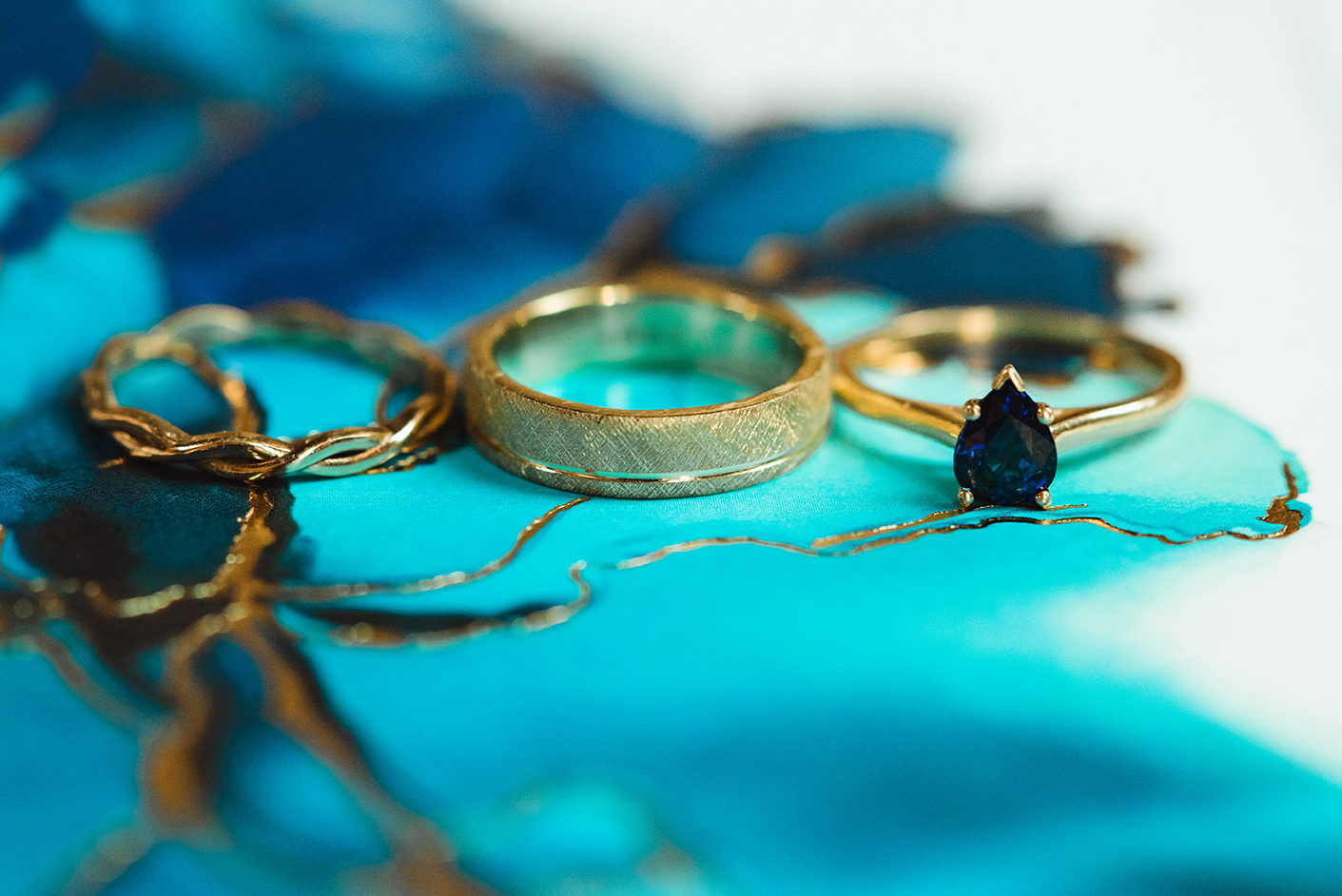 Sapphire and Gold wedding band set custom made by Fair Trade Jewellery co