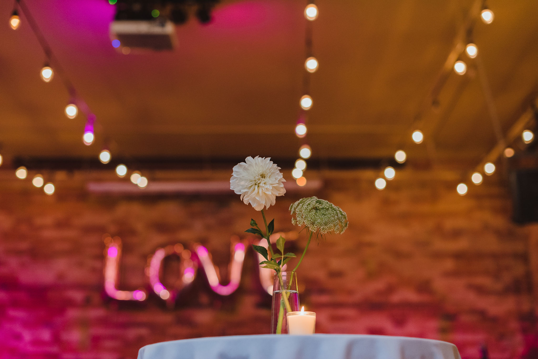 flowers at wedding reception in the Gladstone Hotel Toronto wedding photographer Gillian Foster