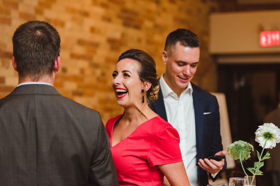 wedding guest laughing during reception at the Gladstone Hotel Toronto