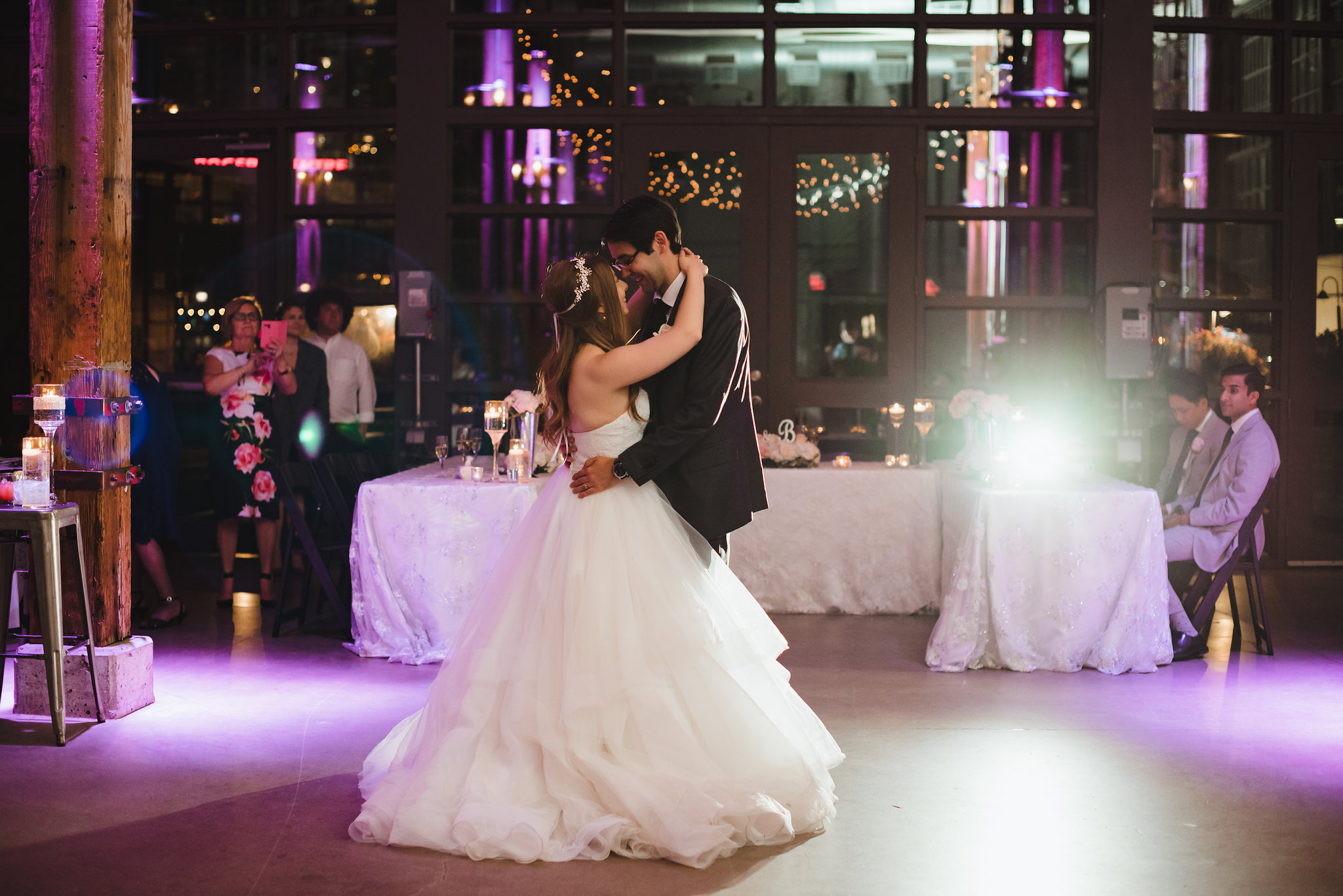 bride and groom's first dance during wedding reception at Steam Whistle Brewing Toronto Canada
