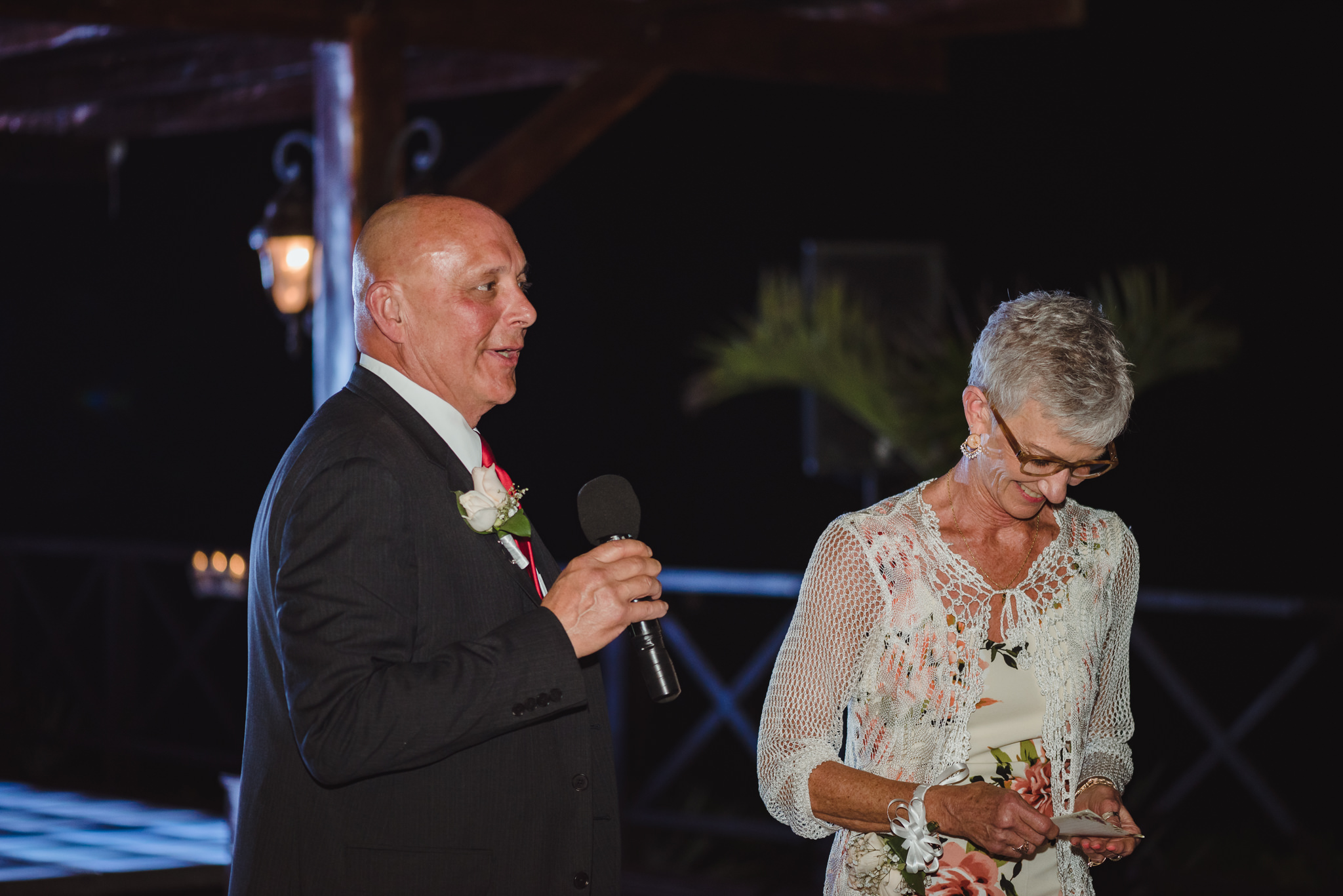 parents of the bride giving wedding speech at Now Sapphire Resort in Mexico