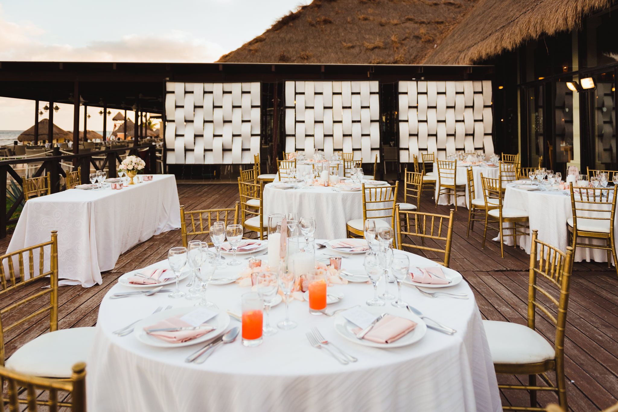 wedding reception tables at the Now Sapphire Resort in Mexico