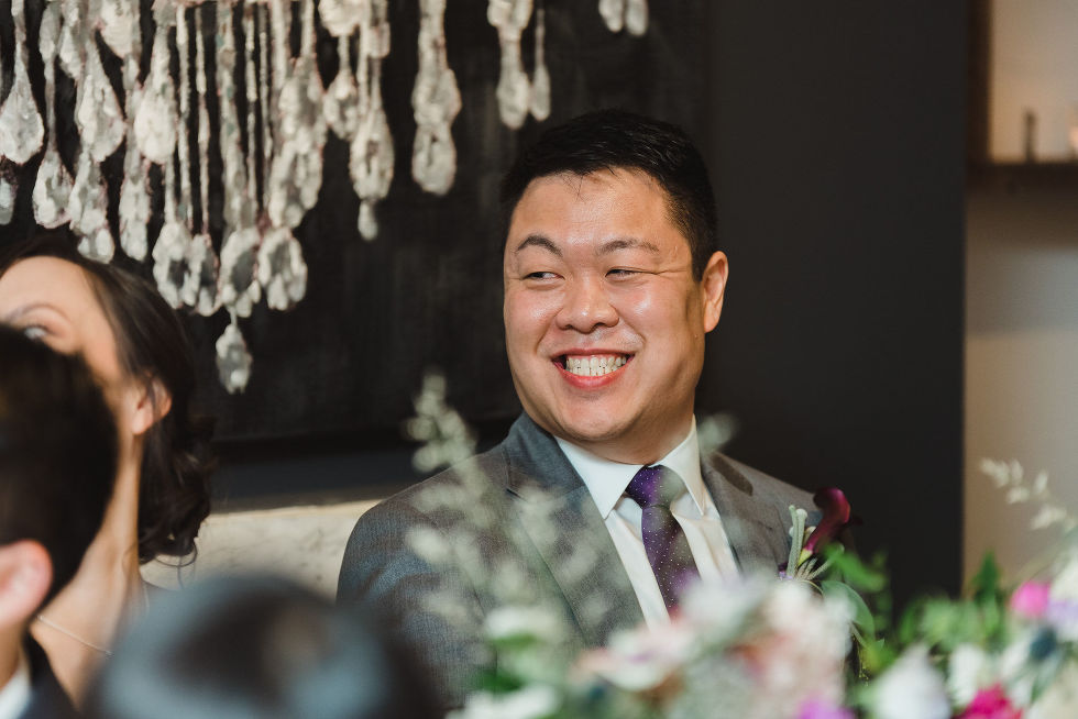 groom smiling during his Parisian inspired wedding at La Maquette in Toronto Ontario