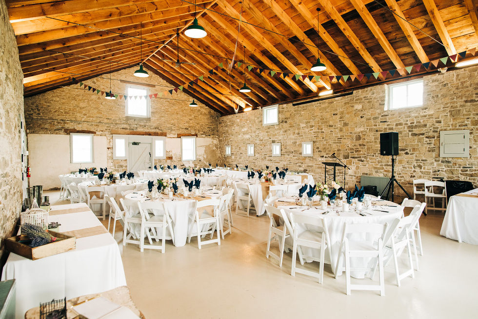 tables and decorations set up for charming southern style wedding at Ruthven Park National Historic Site