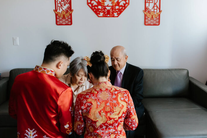 wedding couple with family