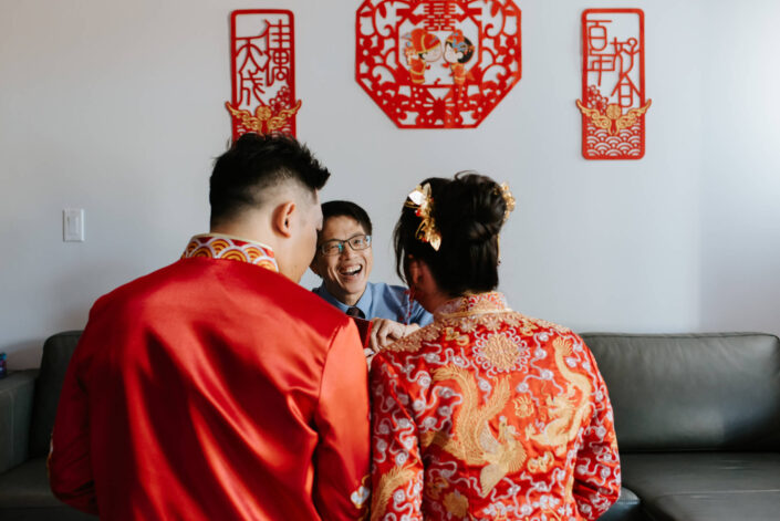 wedding couple with family