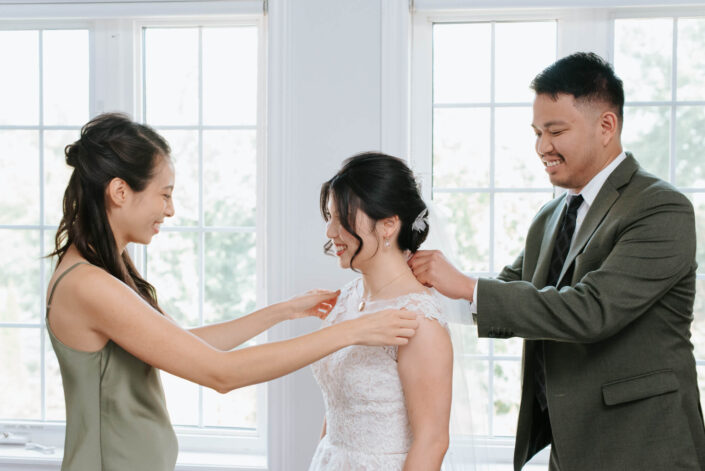 bride getting dressed