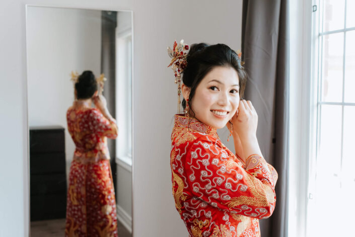 bride getting dressed